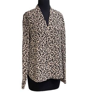 Halogen Leopard Cheetah Long Sleeve Tunic Top Blouse Sz S V Neck Collarless
